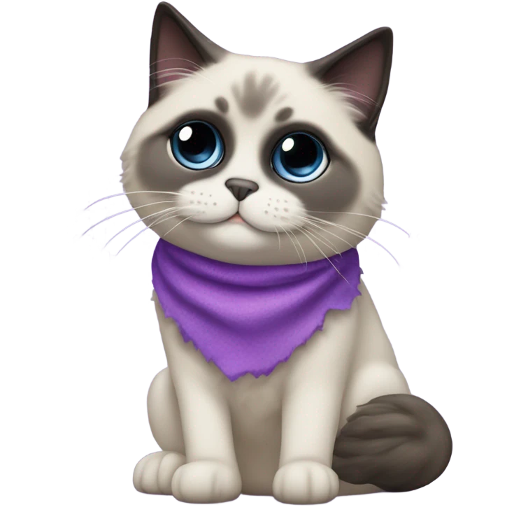 Seal point Ragdoll cat with dark face and nose. The cat is sitting on top of a purple unicorn. emoji
