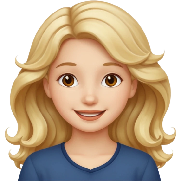 Now, the same girl but with a happy face please with light wavy hair emoji