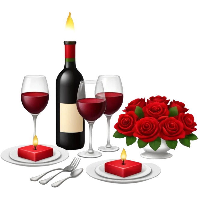  romantic table set for two with roses and red wine emoji