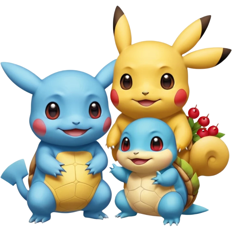  Pikachu has a light to share, but Squirtle has none. Pikachu sees this is unfair, so he shares the berries with Squirtle. They smile and eat together. Show this as a cute Pokémon emoji scene about justice and fairness.

 emoji