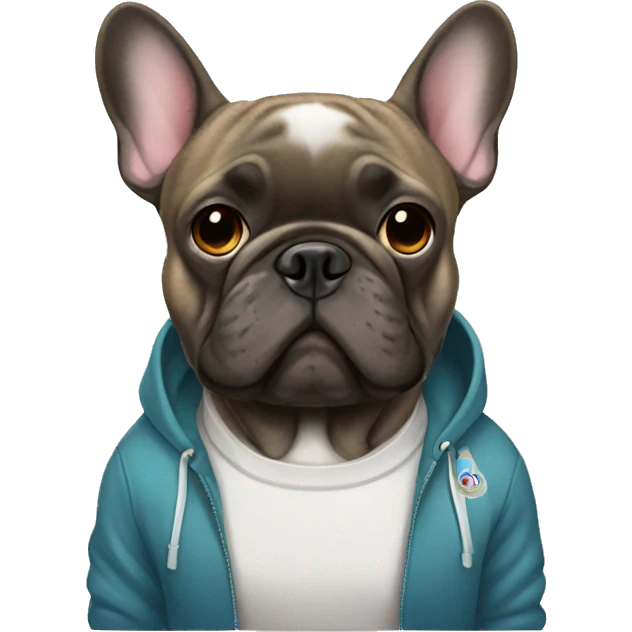 Brindle Frenchbulldog wearing a sweatshirt emoji