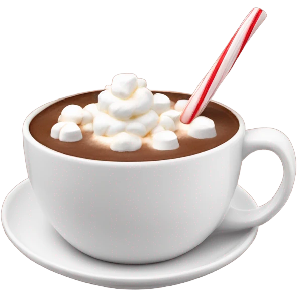 Hot chocolate in a red mug with whipped cream and marshmallows on top emoji