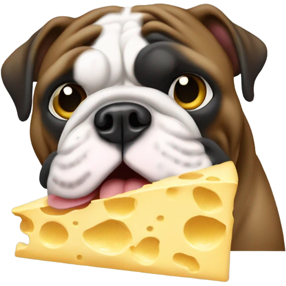 Black English bulldog eating cheese emoji