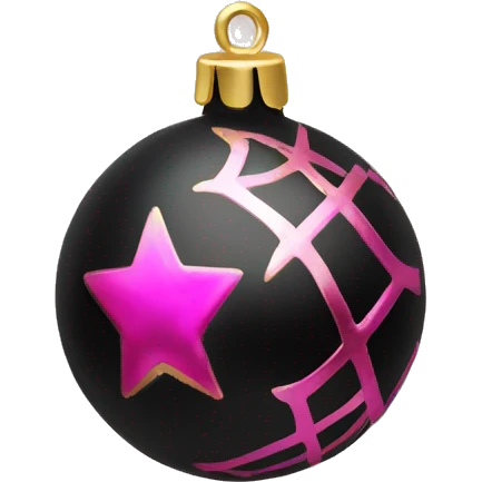 Realistic black and pink metallic christmas bauble with gold accents.  emoji