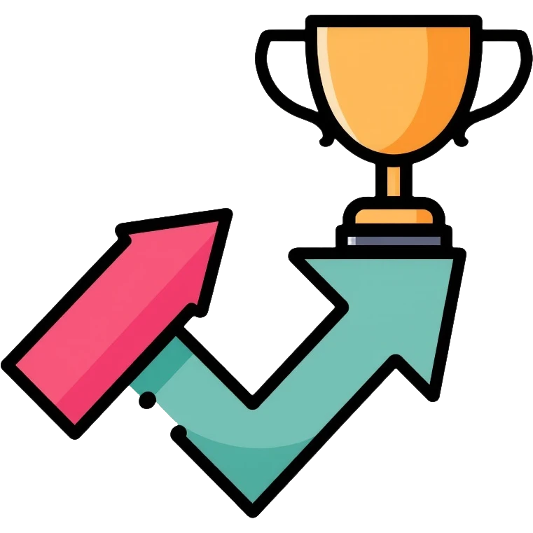 Success logo with upward arrow and trophy, for website about becoming successful emoji