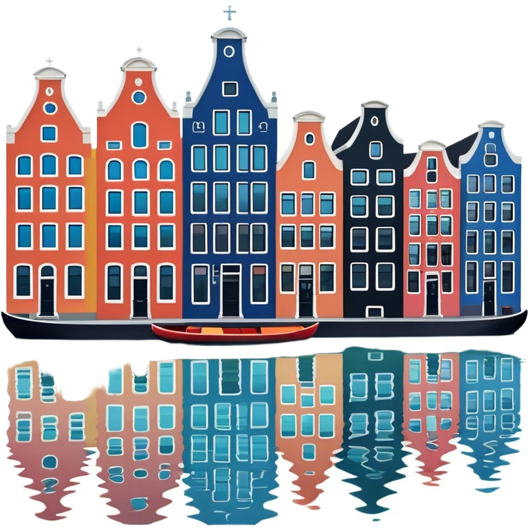 Cinematic Realistic Amsterdam Canal Houses Landmark Emoji, featuring narrow, gabled facades in vibrant colors reflecting on the calm canal waters. emoji