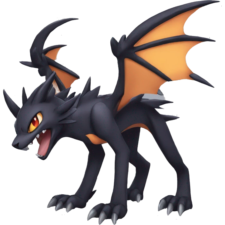 Black edgy Noivern-cat-Fakemon full-body emoji