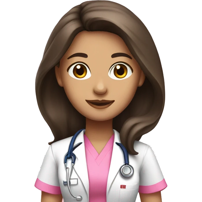 pretty brunette nurse with long hair in pink scrubs emoji