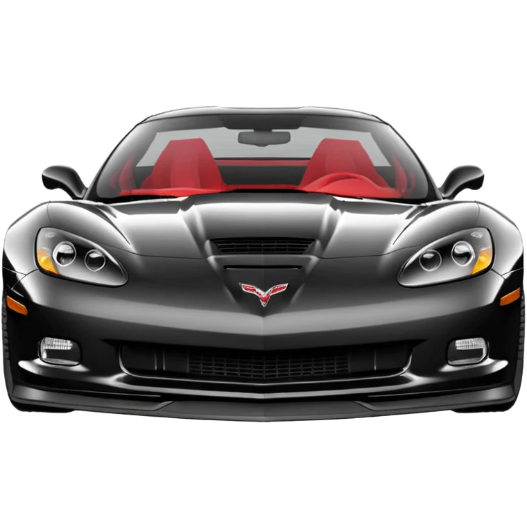 black 2006 Chevrolet Corvette C6 ZR1 with a red headlight, simplified, expressive, front view emoji