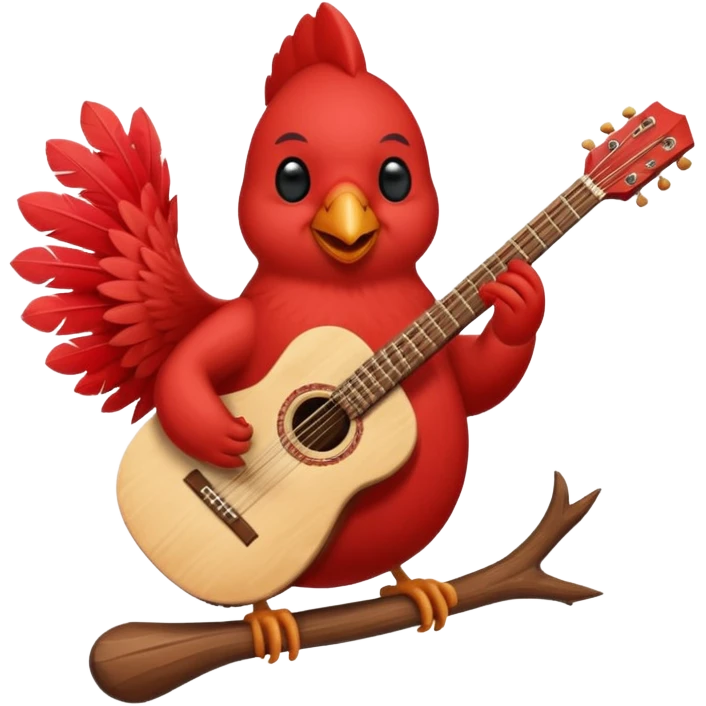 Happy Cardinal bird with a guitar emoji