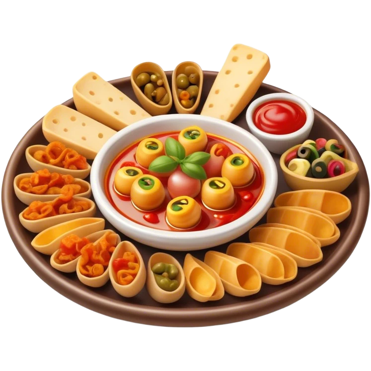 Cinematic Realistic Tapas Dish Emoji, depicted as an assortment of small, flavorful Spanish appetizers rendered with vibrant detail and warm, inviting lighting. emoji