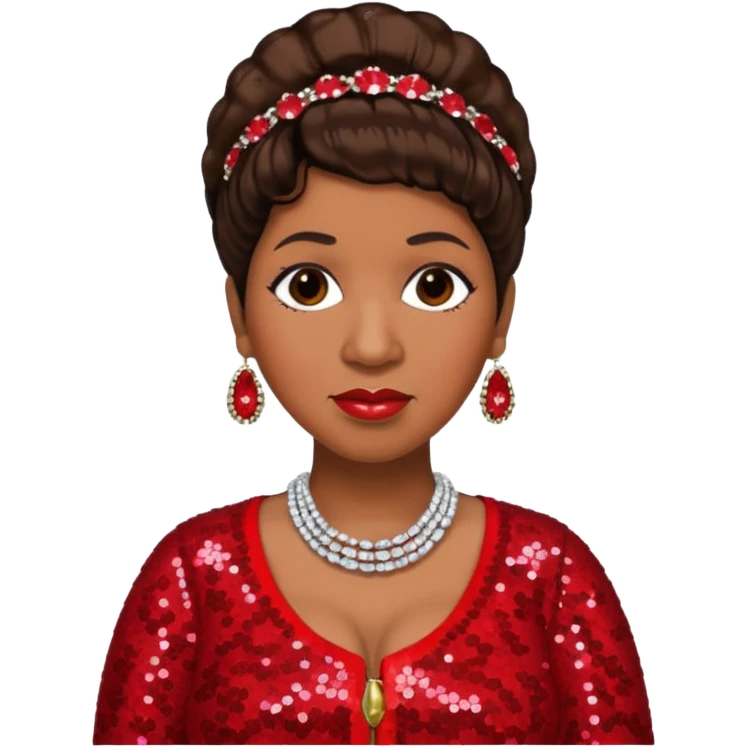 Aretha Franklin with dark brown hair, red sequin outfit emoji