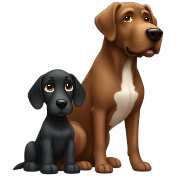 big black dog with small Brown dog with big up ears emoji