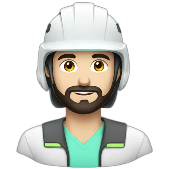 A young Turkish electrical engineer with a light black beard, a white helmet and a phosphorescent protection jacket emoji