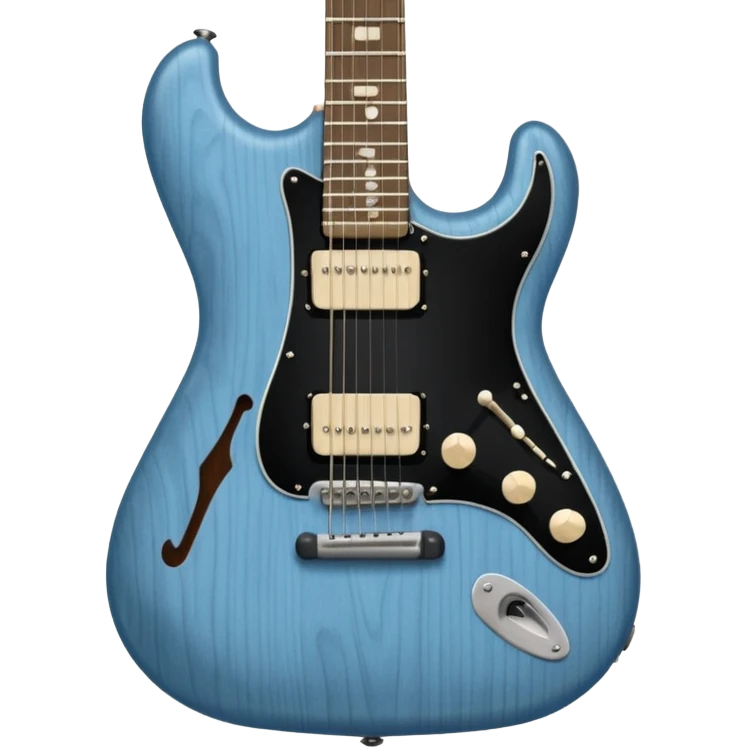 A gray-blue electric guitar with a black pick guard and only one volume knob  emoji