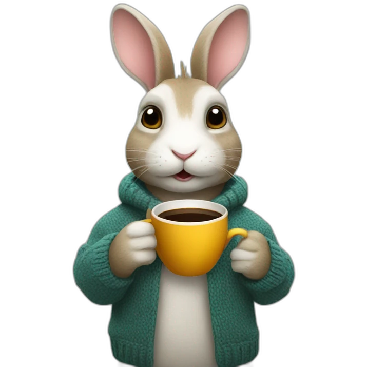 Rabbit with coffe cup in the sweater emoji