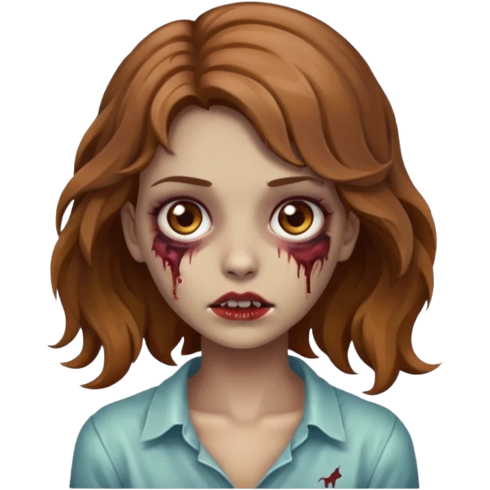 Emoji de garota zumbi bonita, cabelo ondulado castanho bem claro e olho castanho  emoji