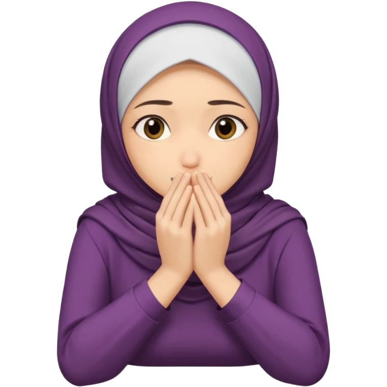  Hijabi girl sitting and hiding her face from her hands made into half open fists and completely covered her face.Her face is completely covered from his hands made in half open fists emoji