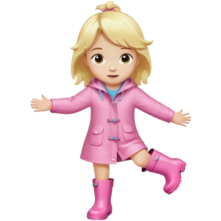 Blonde little girl in light pink rain boots splashing in a puddle emoji