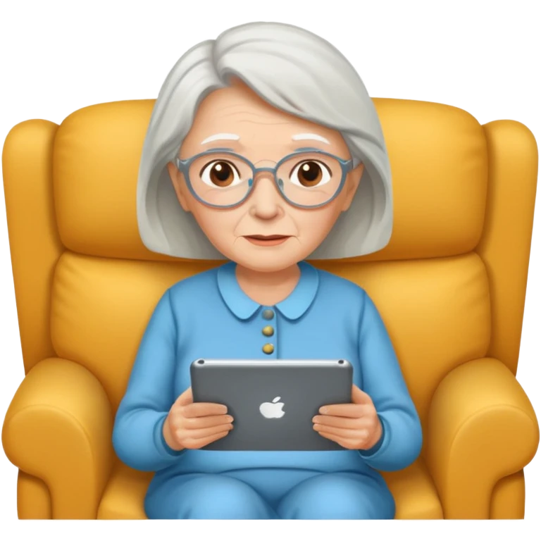 Rentnerin auf der Couch mit Tablet  emoji