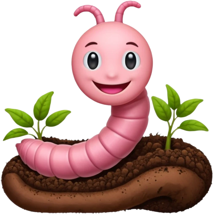 Pink worm smiling in soil emoji