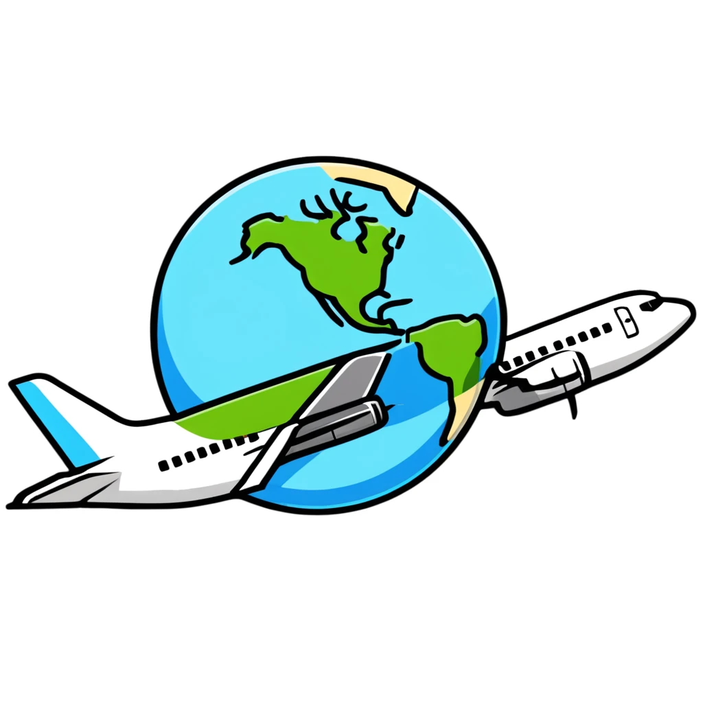 Boeing 737 commercial passenger airplane traveling around the world with Earth visible emoji
