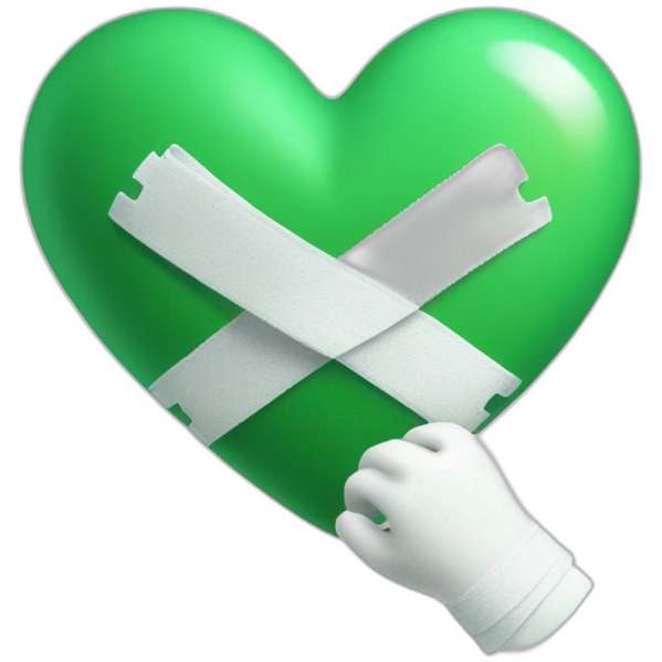 Green-heart-with-white-bandage-and-kindness-hand emoji
