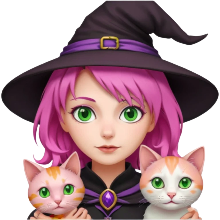 Witch with cat companion, pink haired emoji