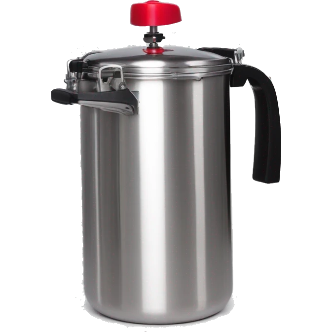 Stainless steel pressure pot, with black gights, 3 clamps lid, red line on the black knob emoji