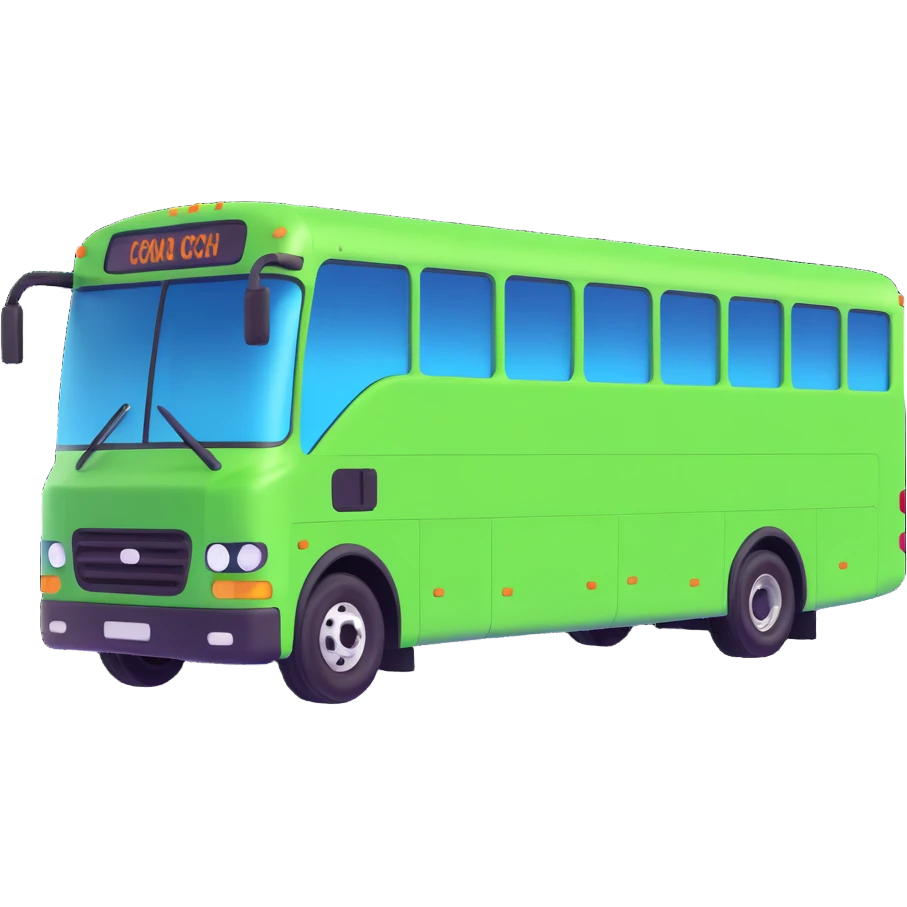 slick modern bright green coach bus side view minimal shiny friendly expression emoji