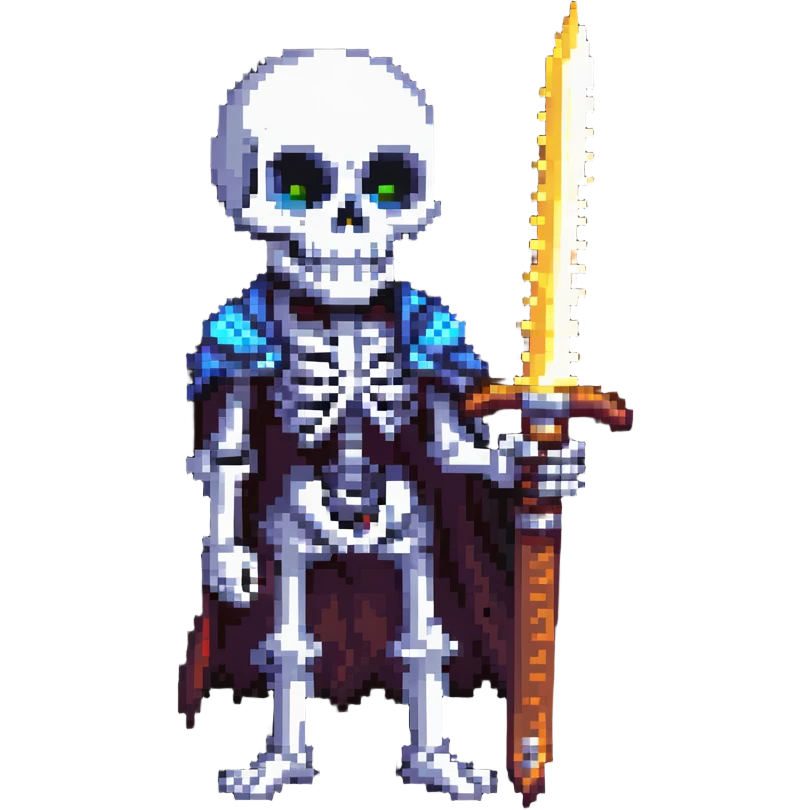 menacing skeleton with a glowing sword emoji