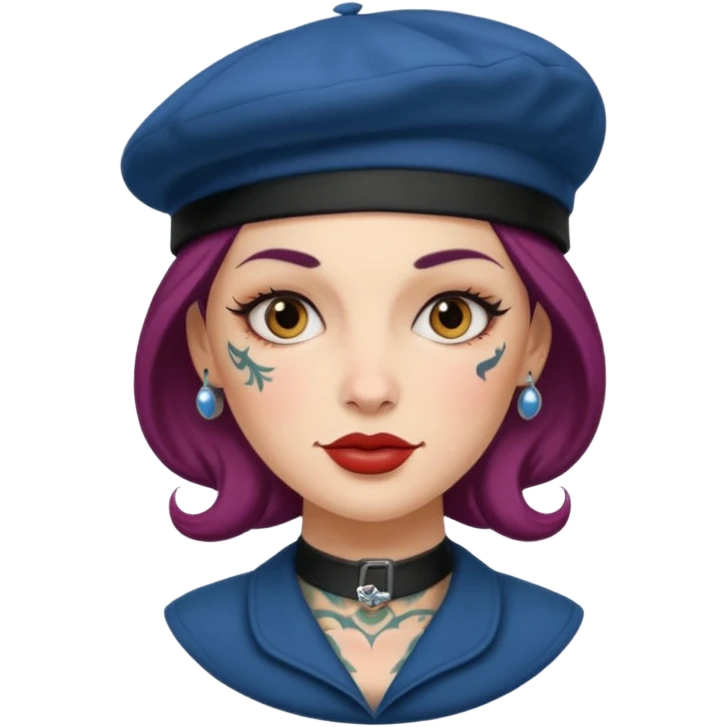woman with tattooed faces wearing berets emoji
