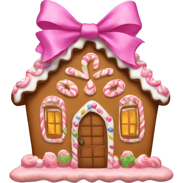 Gingerbread house with a pink bow  emoji