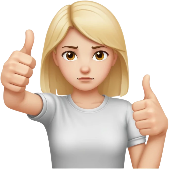 Girl with one hand giving thumbs up and the other hand giving thumbs down, showing mixed feelings, conflicted expression emoji