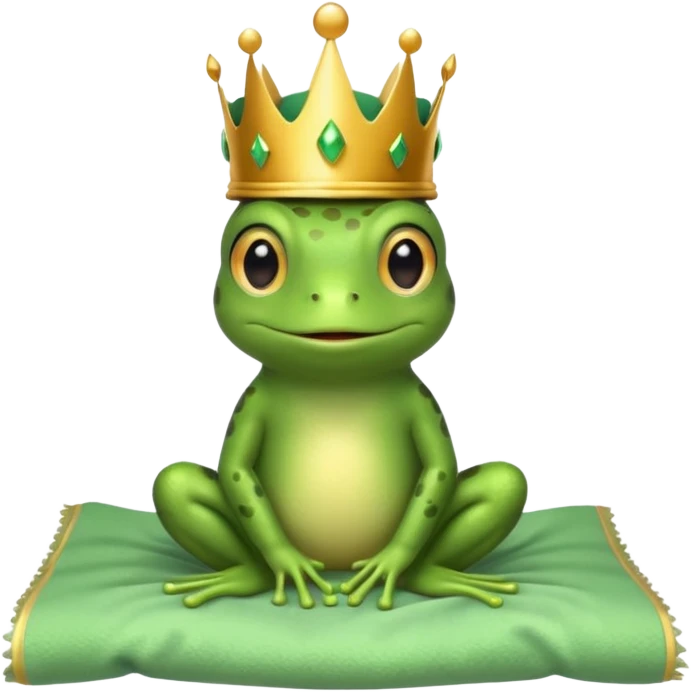 cute little frog with crown on head sitting on bed emoji