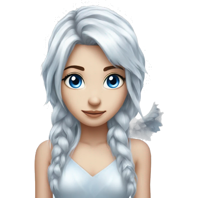 big wings, silver, feather, icy ,snowflake, Beautiful, fairy, long hair, blue eyes emoji