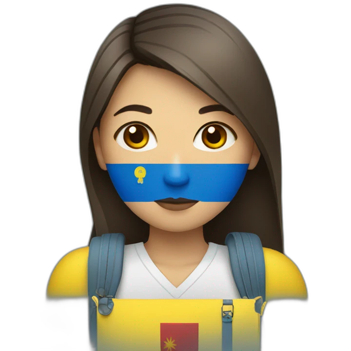 vietnamese woman with ukranian flag colors on face holding passport emoji