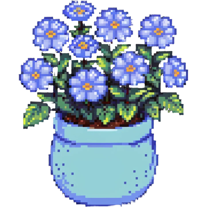 pastel blue flowers growing in a cute pot emoji