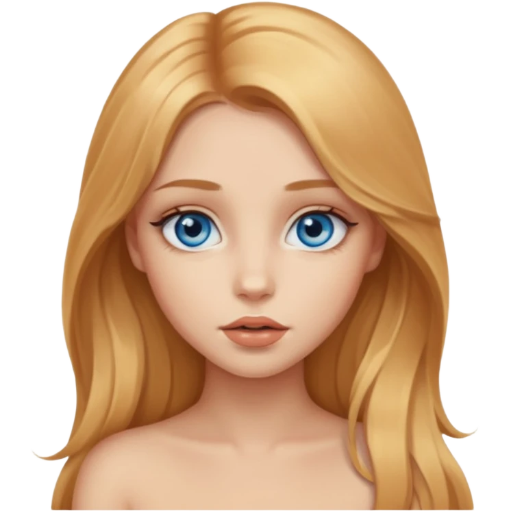 A beautiful blue-eyed girl with long golden-copper blonde hair, full lips, large eyes, no underwear and no clothes emoji
