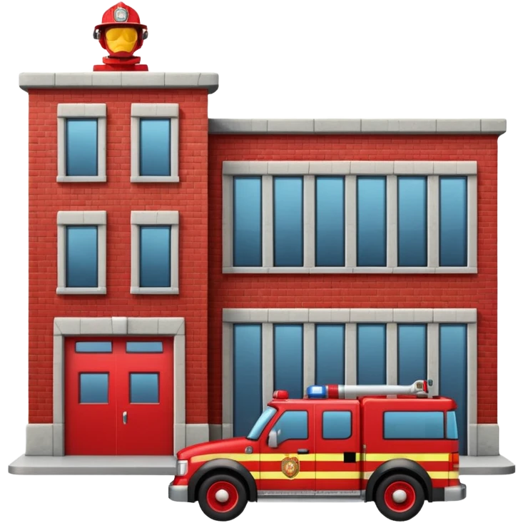 fire department building with firefighter car near emoji