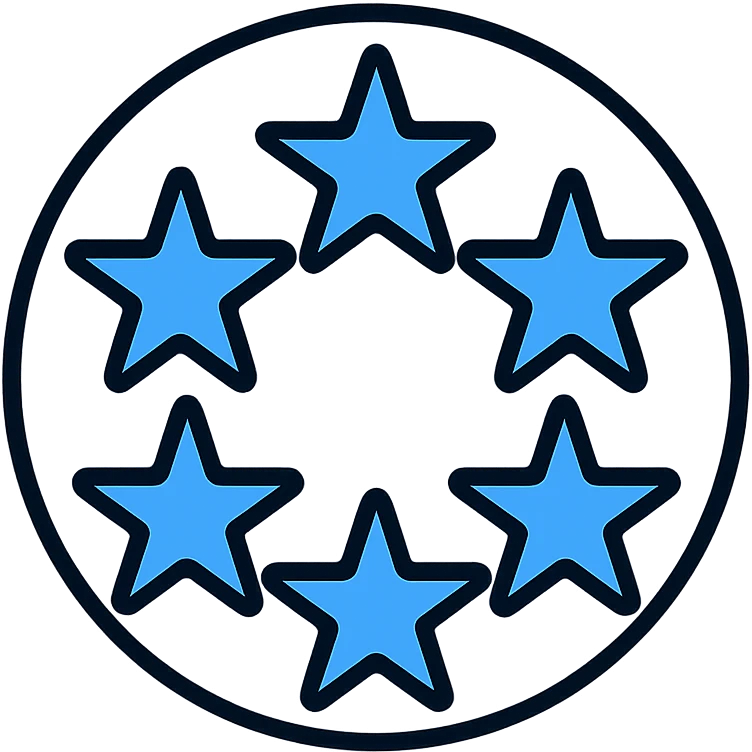 six blue stars in a circular formation, modern icon style emoji