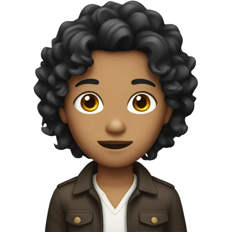 Tan skin with black wavy hair emoji