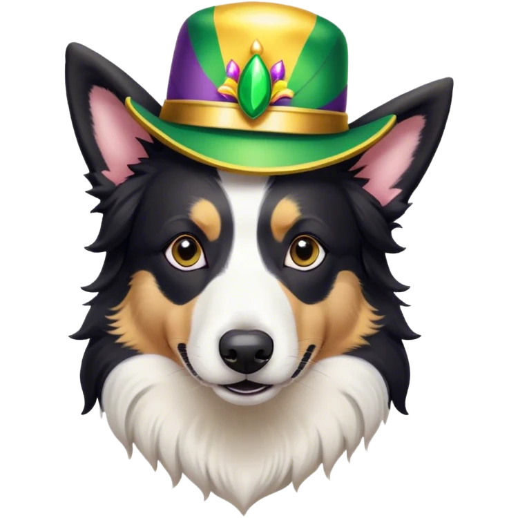 Mardi Grass Black white border collie hat emoji