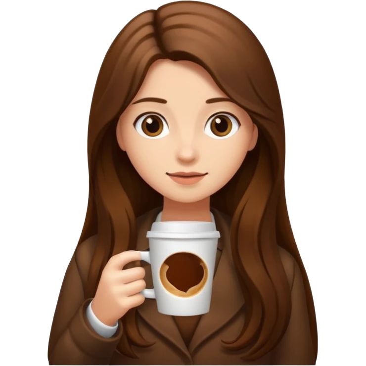Brown long haired girl with coffee emoji