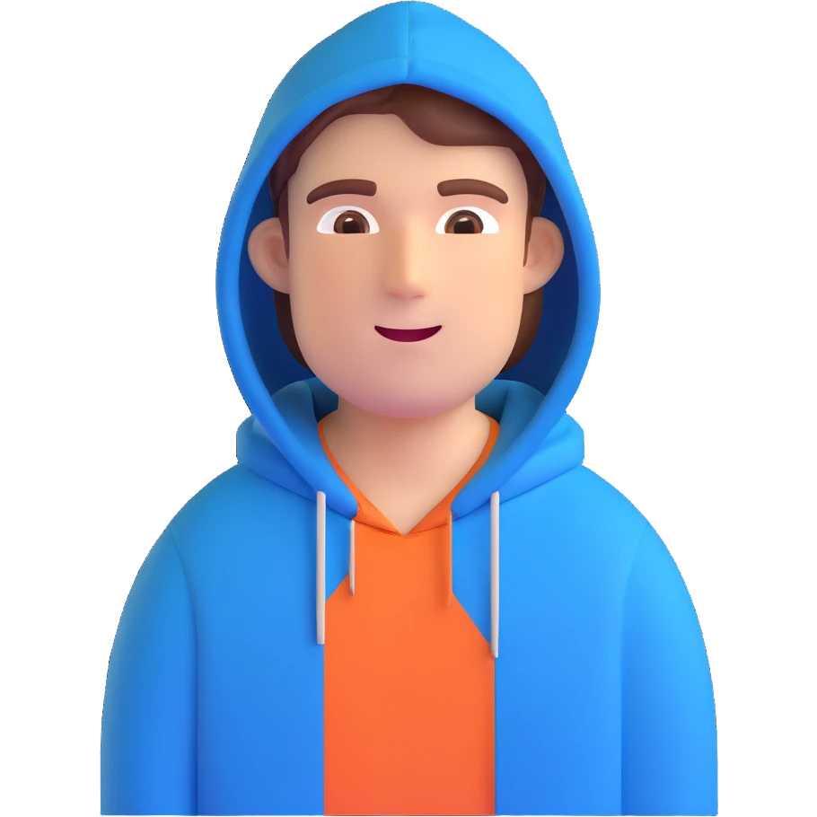 Mr. Beast wearing a blue hoodie with a cheerful expression emoji