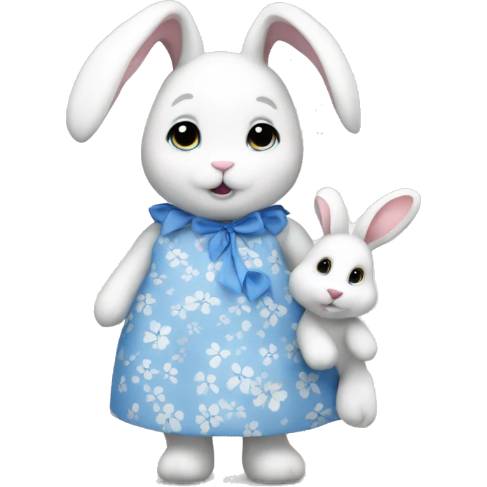 White bunny teddy with blue flower dress emoji