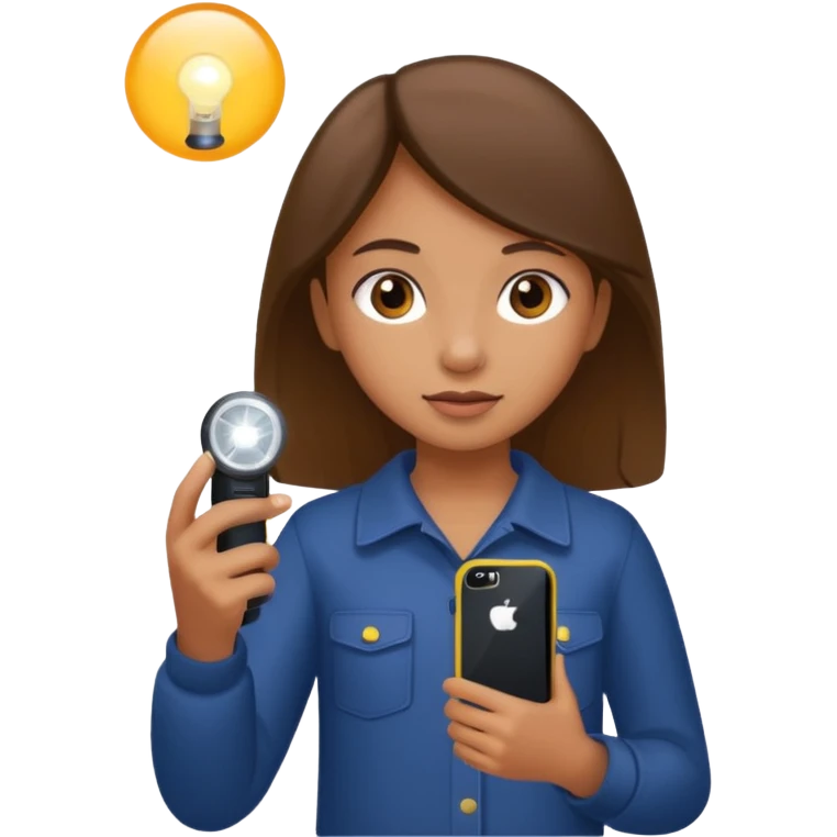 Young girl SMM with Iphone and light in hand emoji