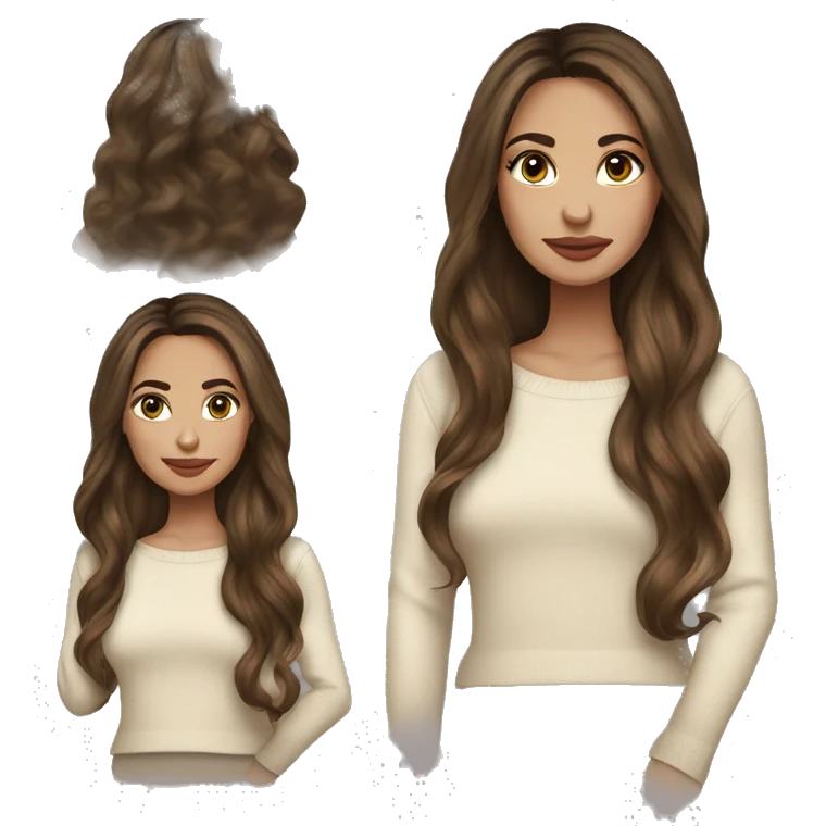 Brunette balayage long hair white women beige sweater emoji