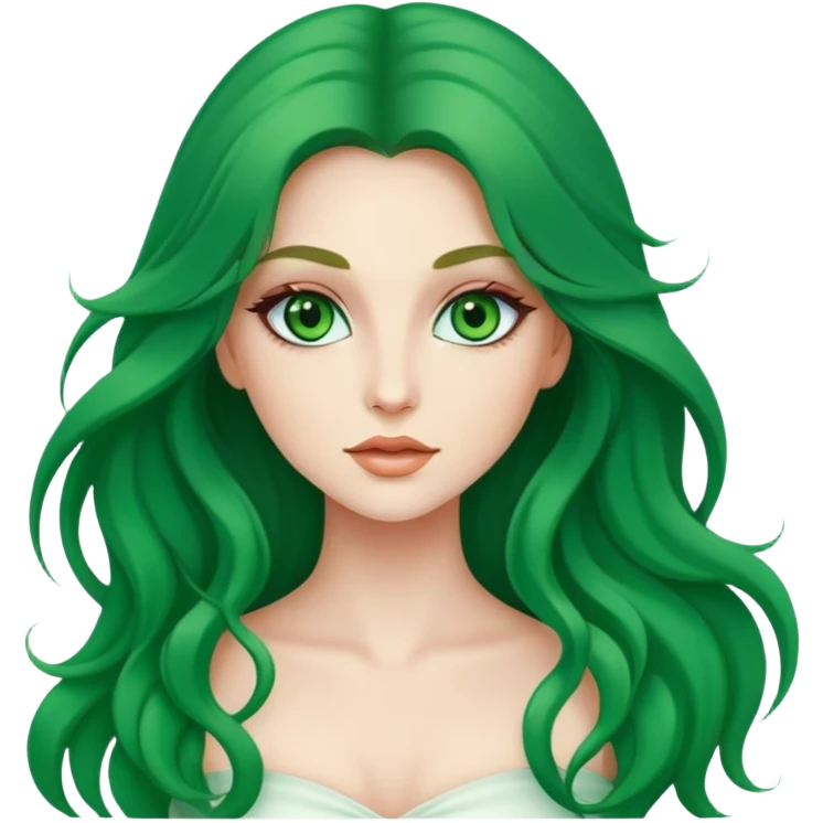 Beautiful girl, unique green eyes, torso, makeup, long hair emoji