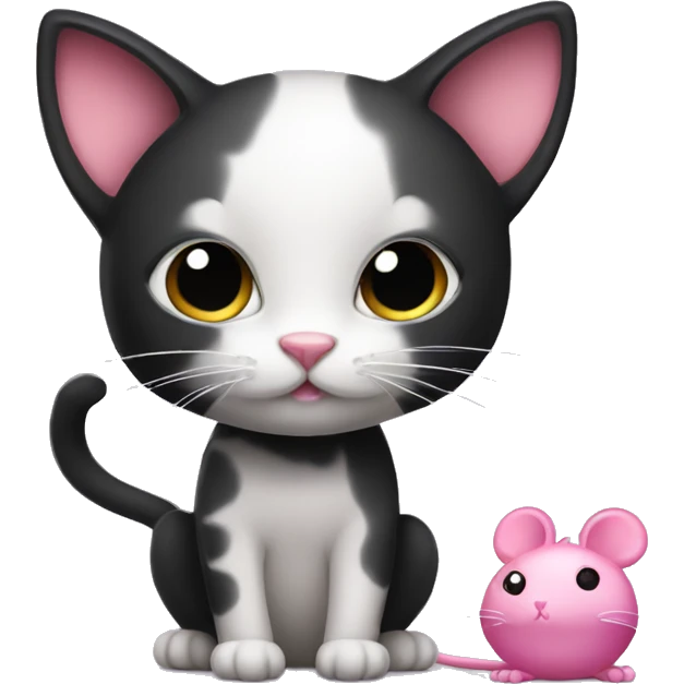 Little black cat with a pink mouse emoji